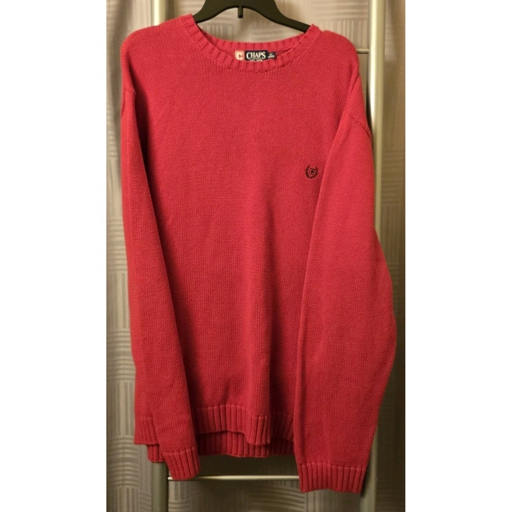 Vintage Chaps Men's Red Knit Pullover Sweater Cotton Logo Crew Neck Size XXL